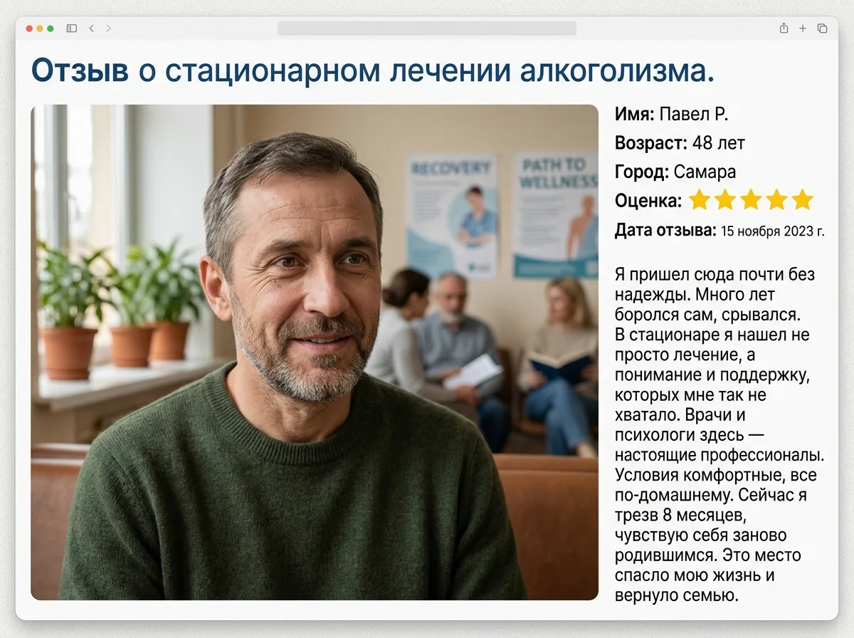 Аватар мужчины по имени Павел Р., 48 лет, Самара, отзыв о стационарном лечении алкоголизма